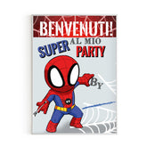 Cartellone benvenuto Welcome festa di compleanno tema super eroi spider baby Modello codice: PB 12 C